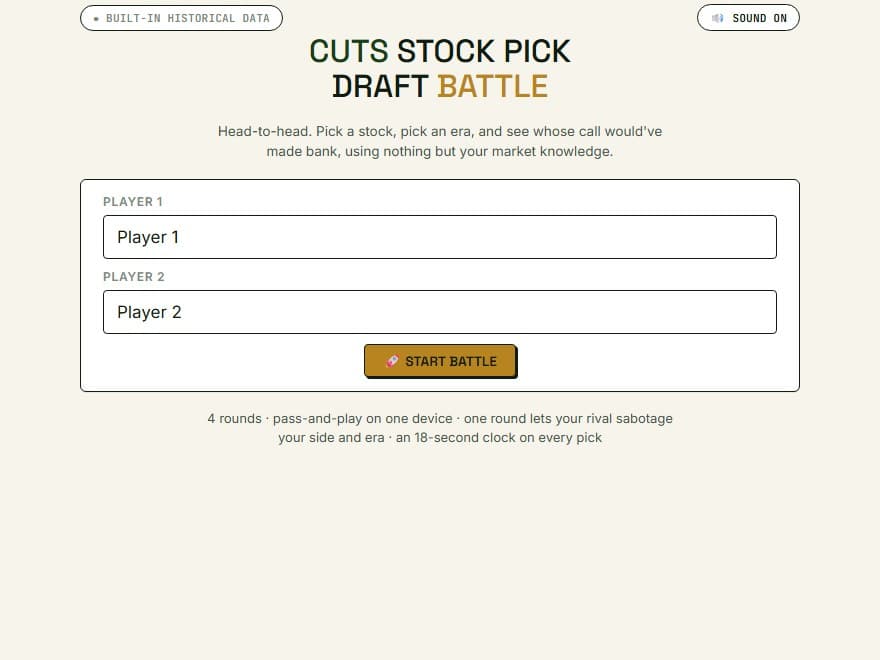 Stock Pick Draft Battle start screen
